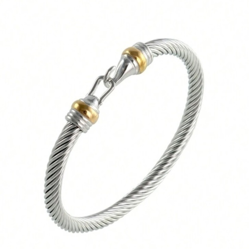 Cable twist hook closure gold and silver mixed metal bracelet